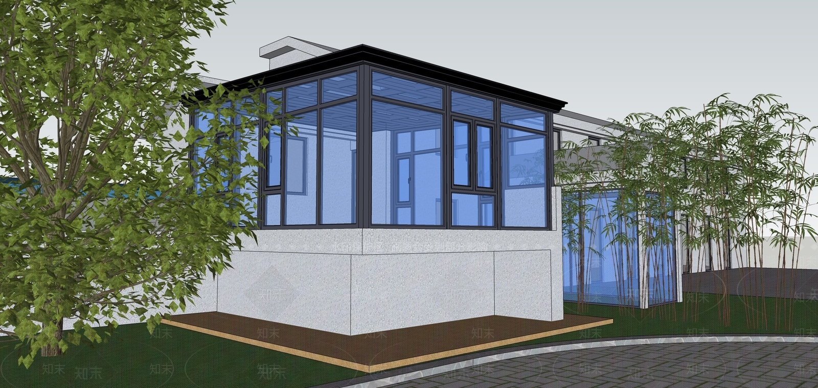 现代新中式小公建SU模型下载【ID:1187470867】