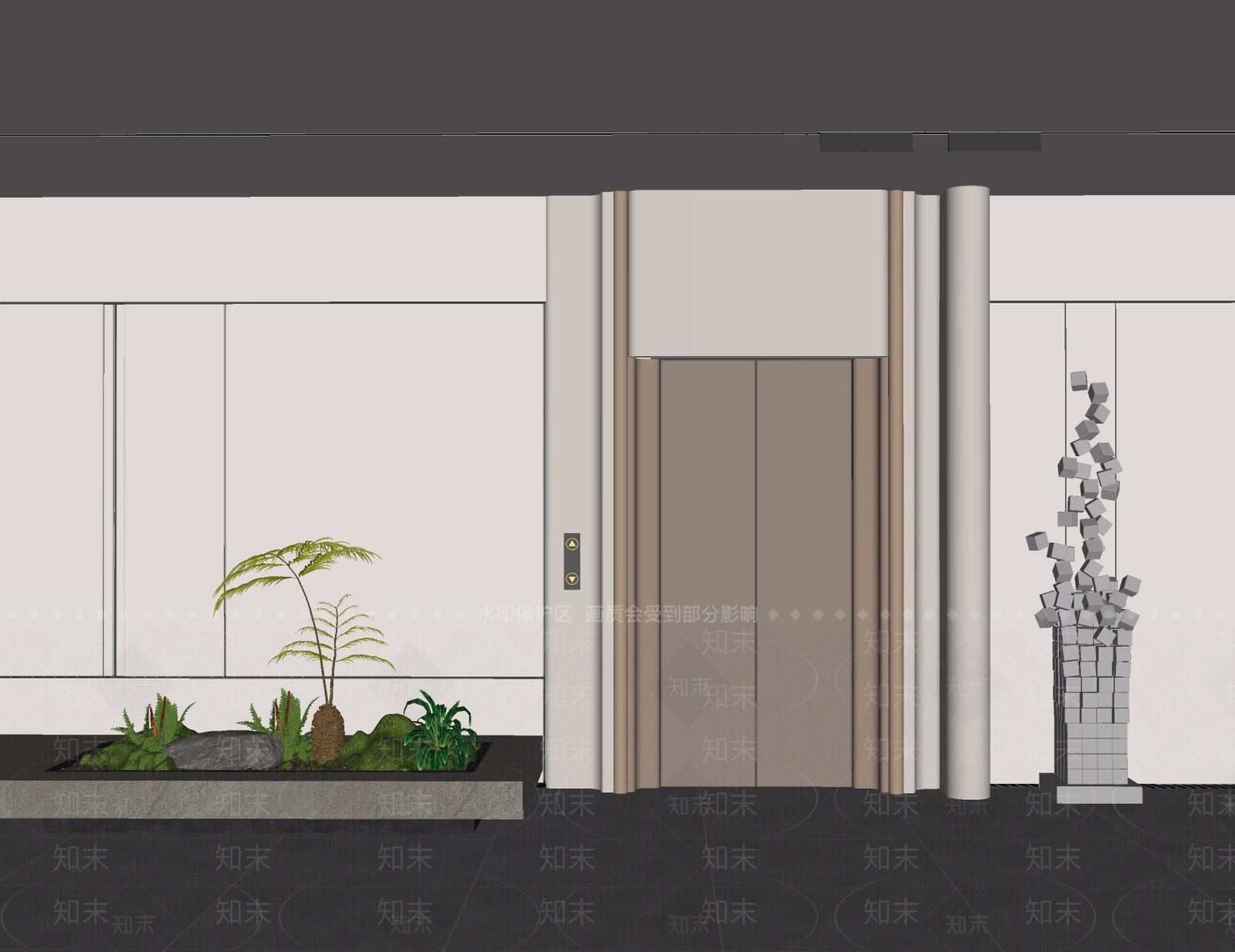 现代电梯厅SU模型下载【ID:1187470987】
