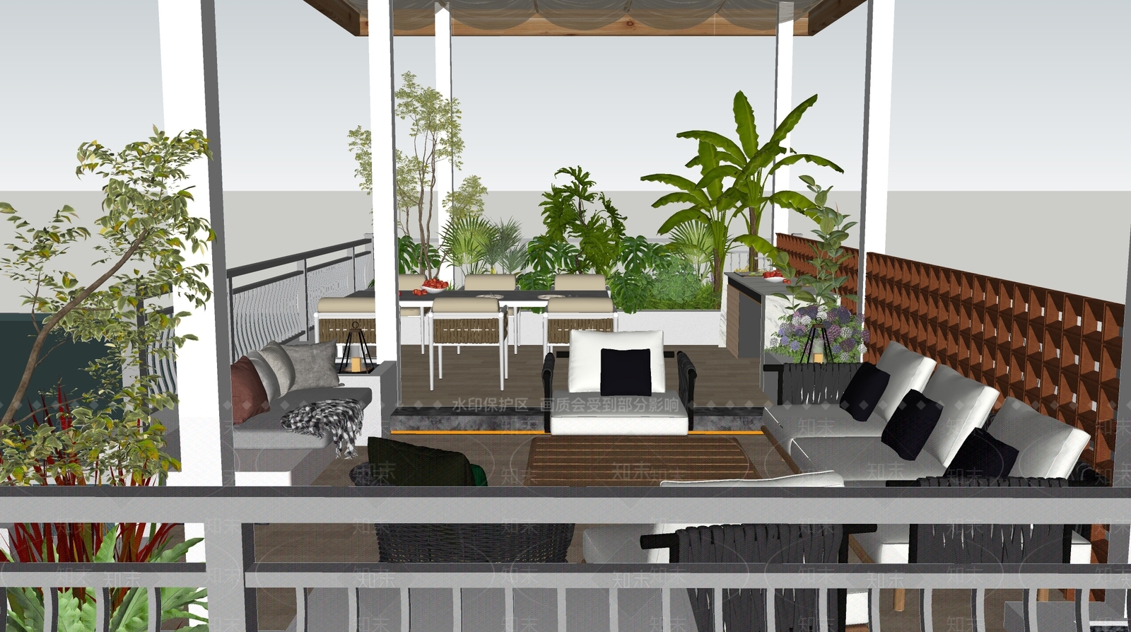 现代屋顶花园SU模型下载【ID:1187471407】