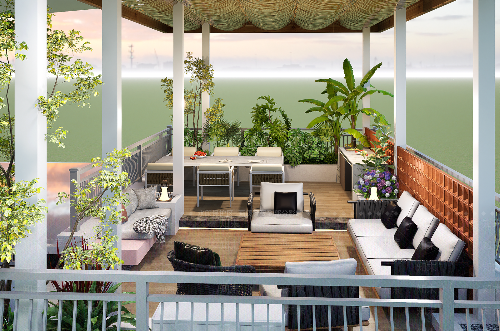 现代屋顶花园SU模型下载【ID:1187471407】