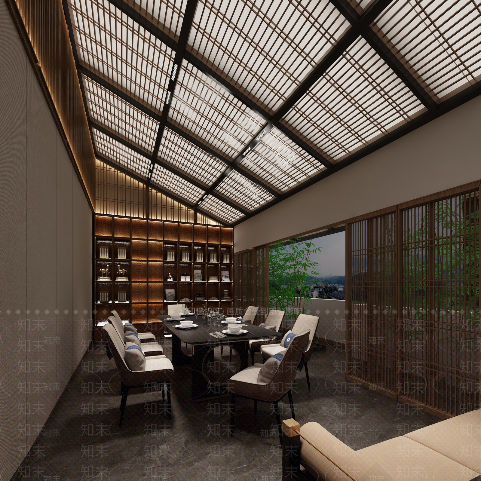现代新中式中餐厅3D模型下载【ID:1187471521】