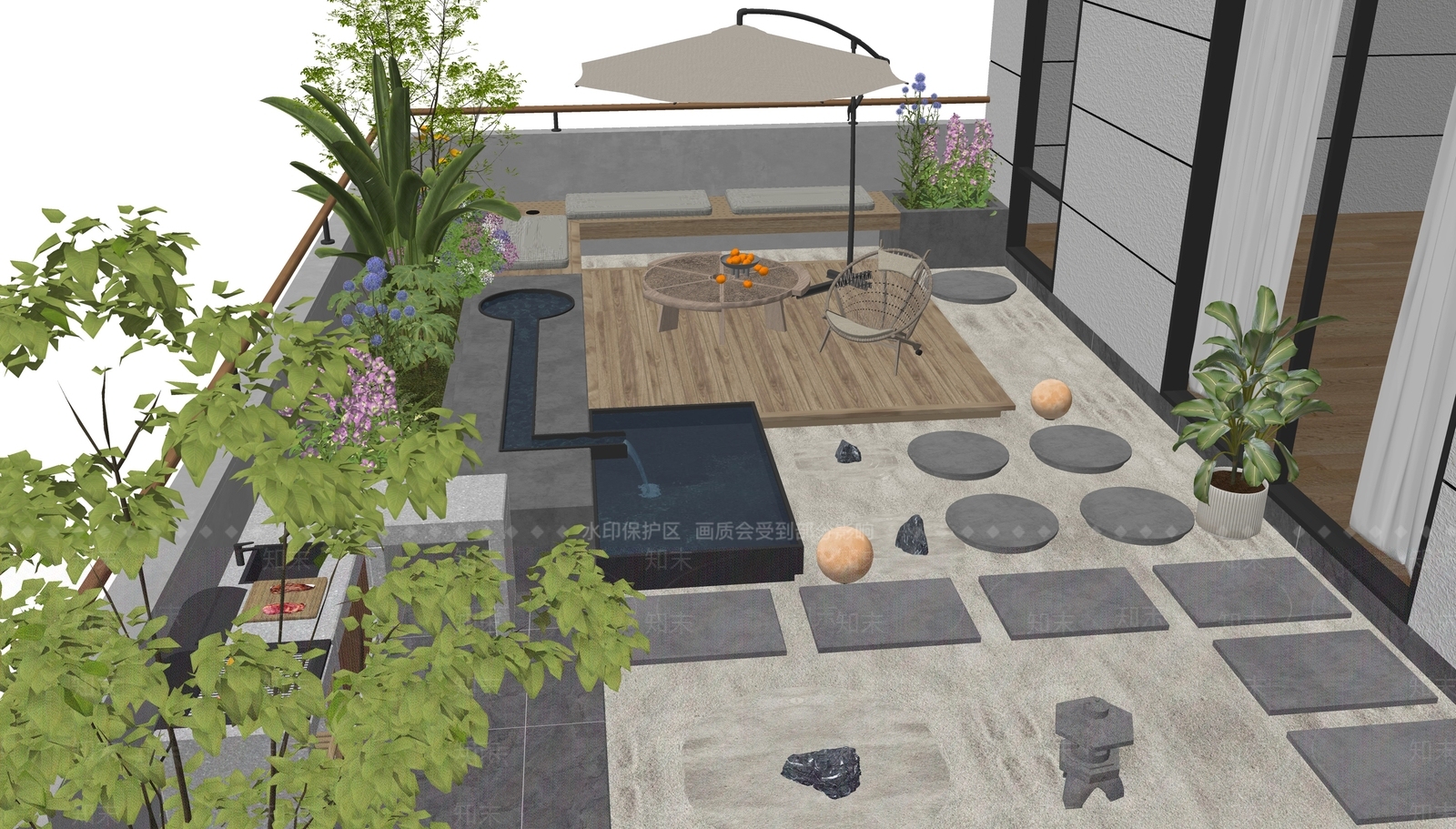 现代屋顶花园SU模型下载【ID:1187472156】