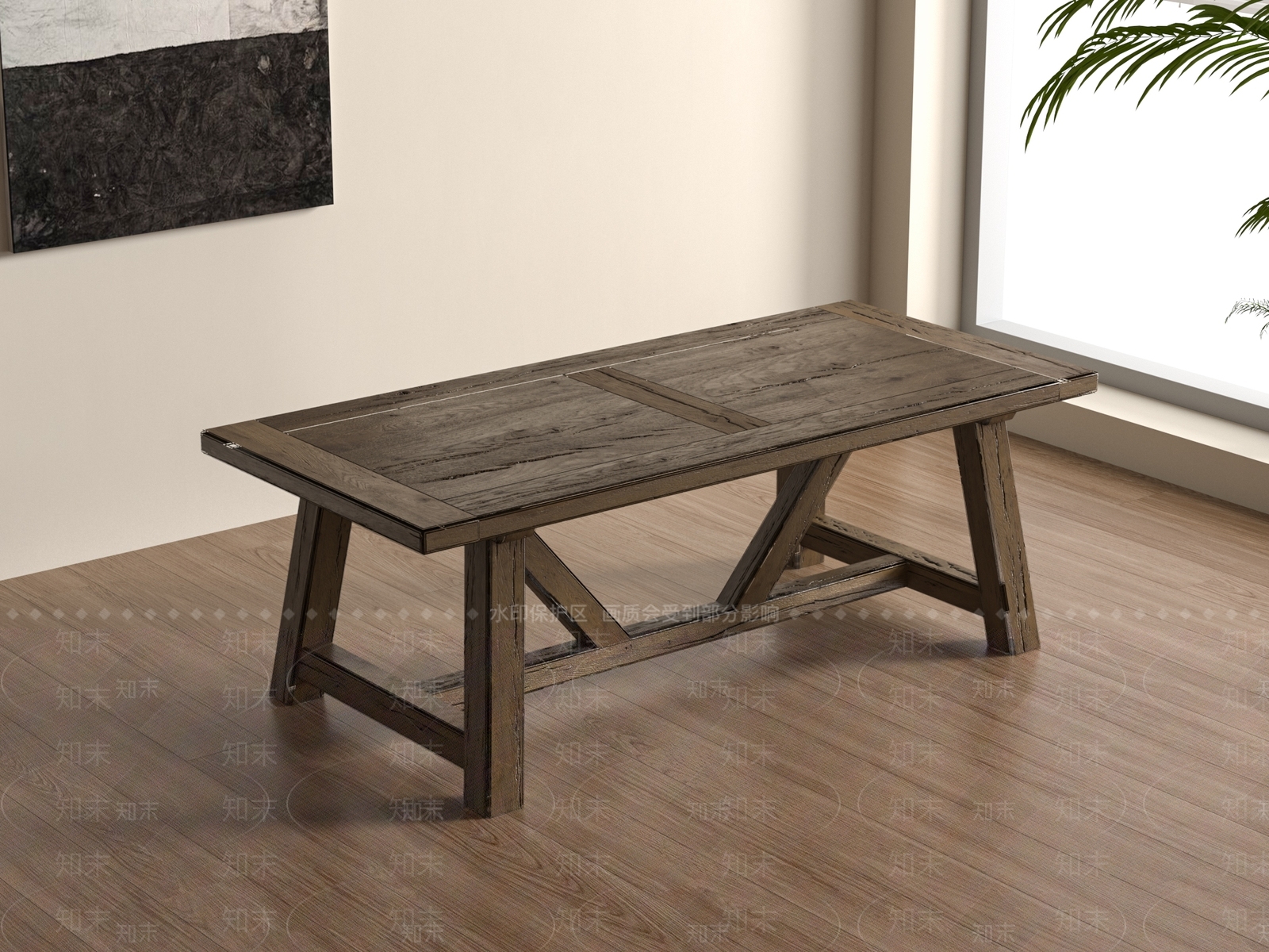 侘寂原木餐桌SU模型下载【ID:1187472380】