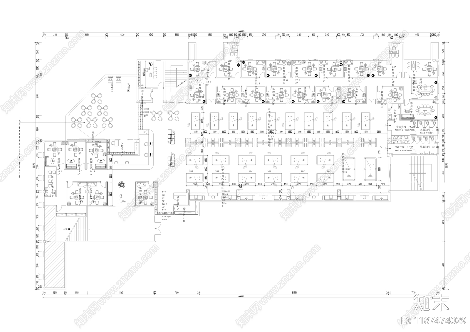 现代台球厅施工图下载【ID:1187474029】