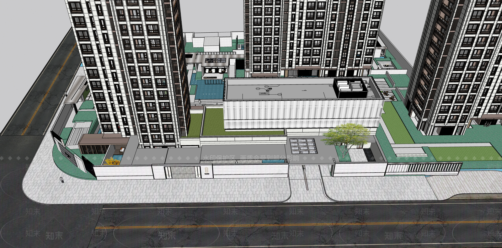 现代复古小区建筑SU模型下载【ID:1187474107】