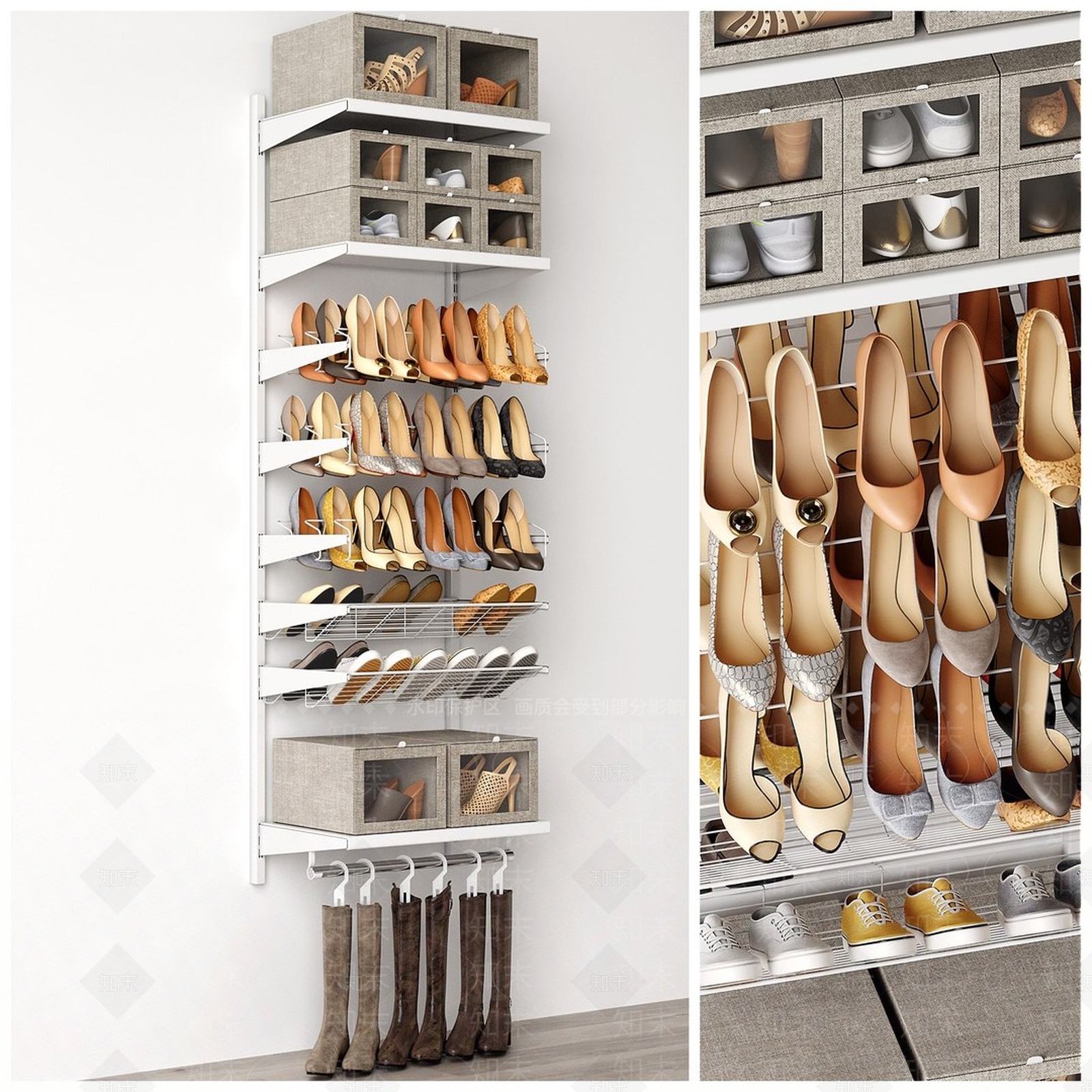 现代鞋柜鞋子组合3D模型下载【ID:1187477615】