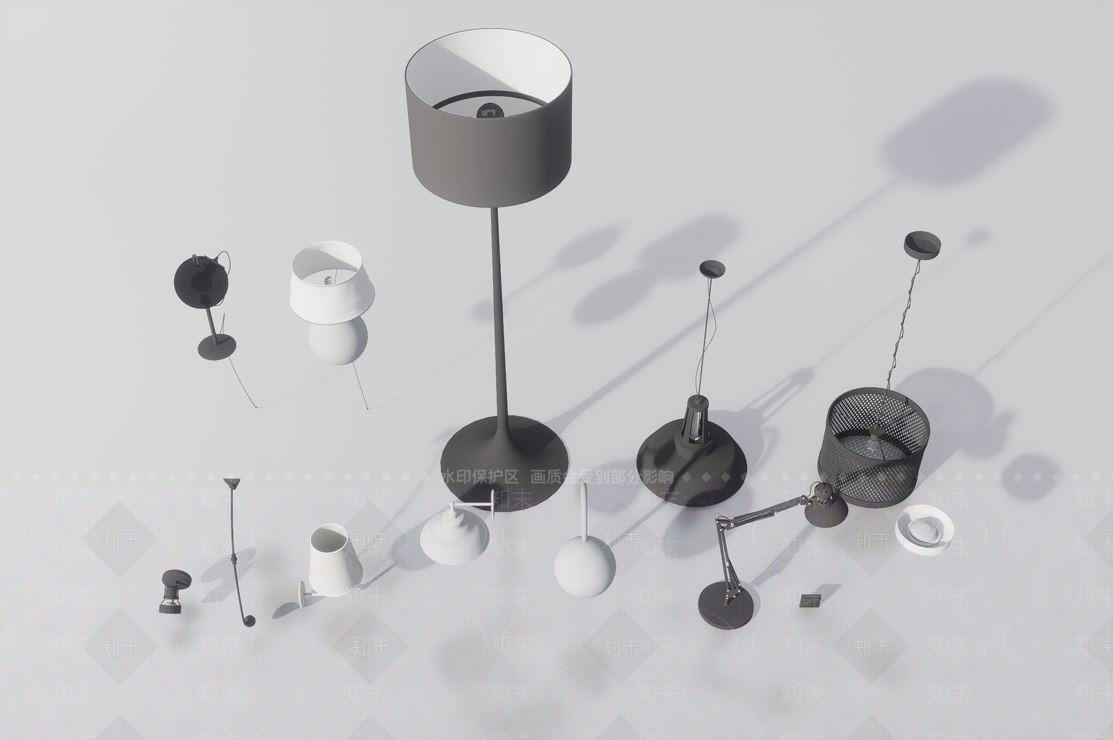 工业灯具组合3D模型下载【ID:1187487266】