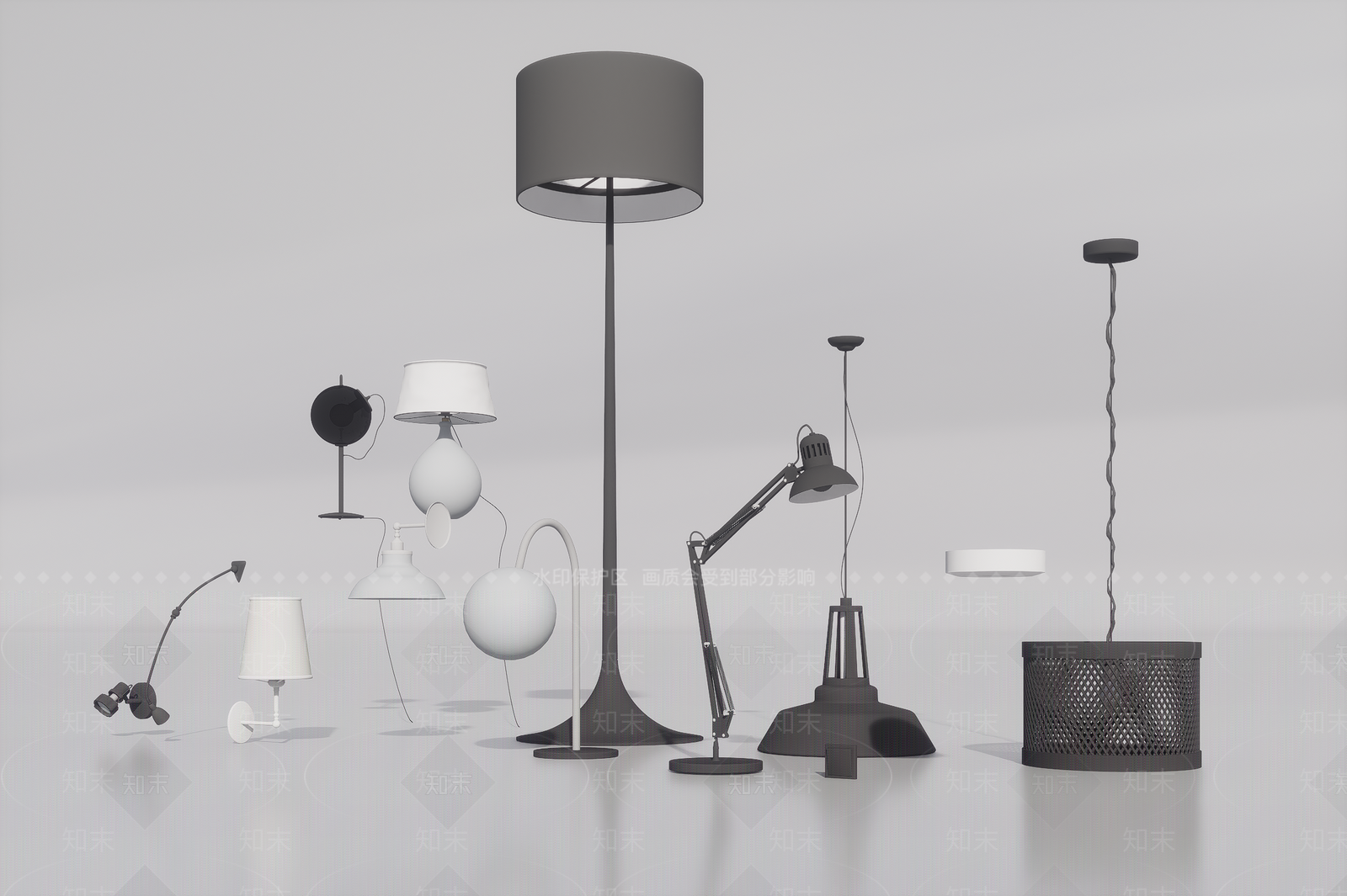 工业灯具组合3D模型下载【ID:1187487266】