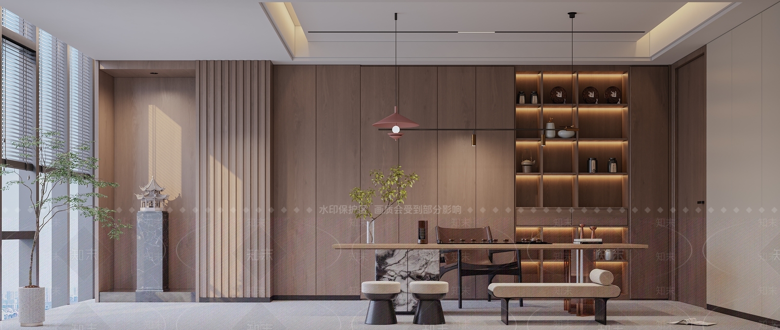 新中式原木茶室3D模型下载【ID:1187496047】
