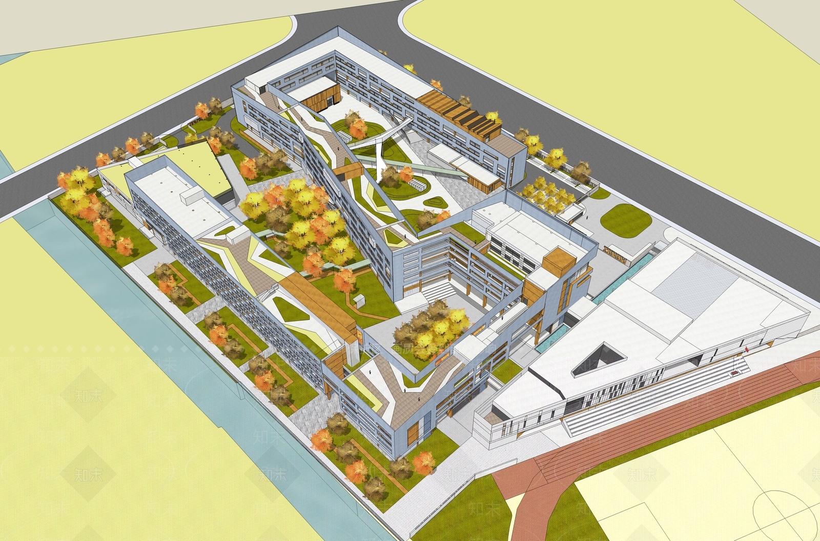 现代学校建筑SU模型下载【ID:1187499823】
