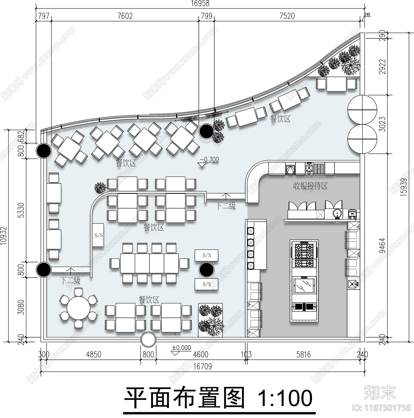 现代烤肉店施工图下载【ID:1187501756】