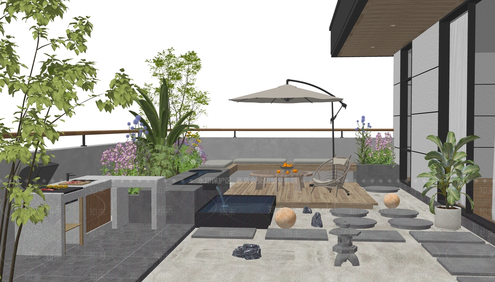 现代屋顶花园SU模型下载【ID:1187502580】