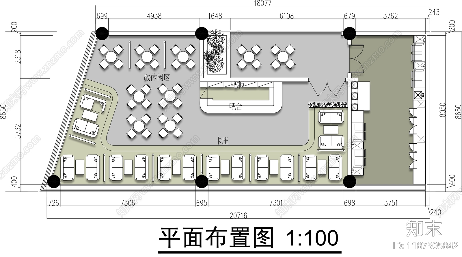 现代咖啡厅施工图下载【ID:1187505842】