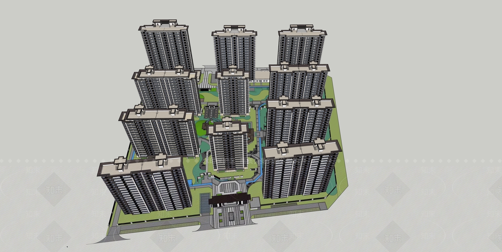 现代小区建筑SU模型下载【ID:1187507186】