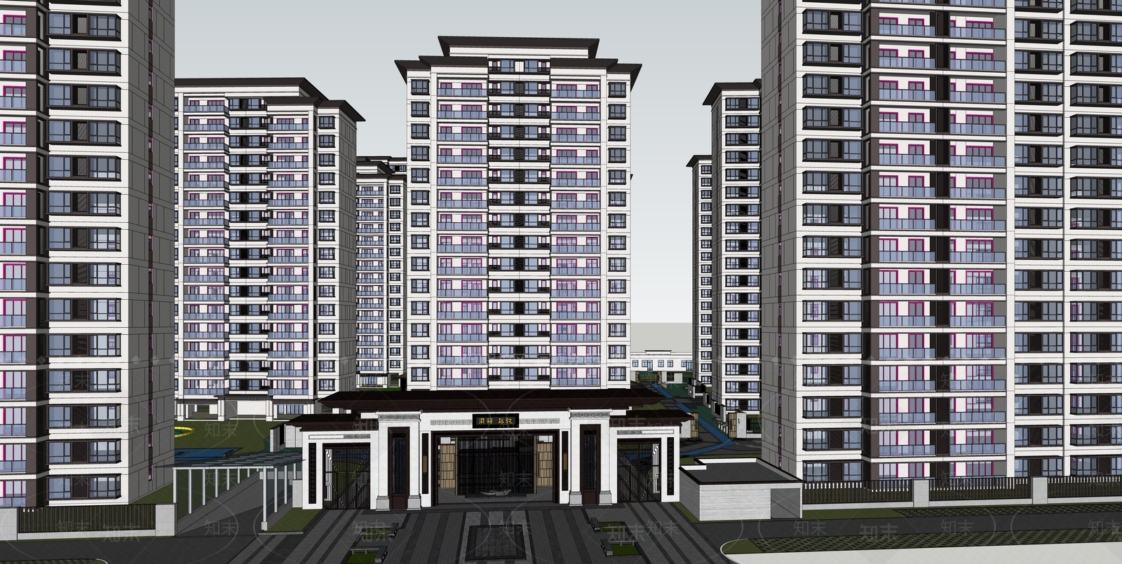 现代小区建筑SU模型下载【ID:1187507186】