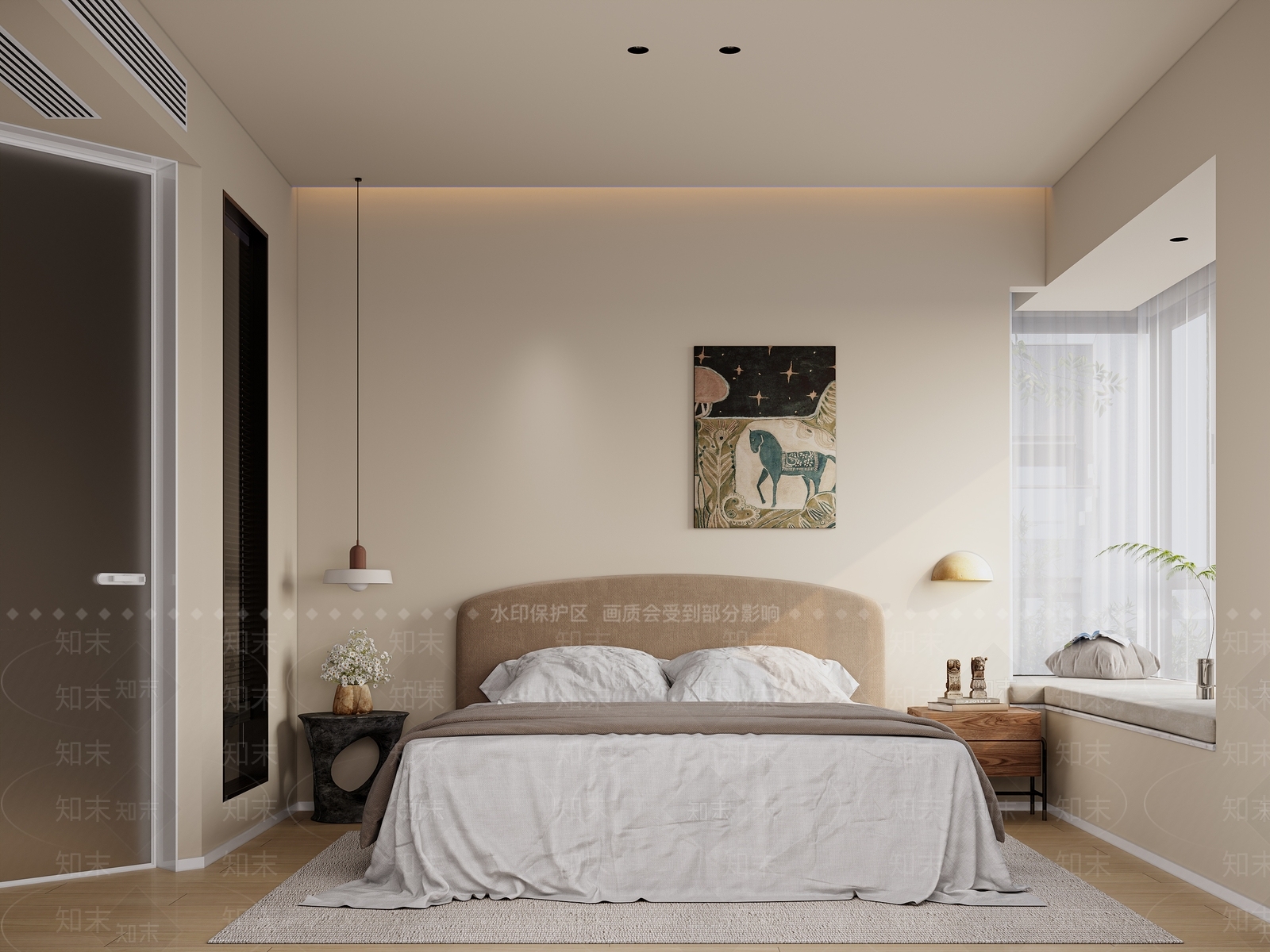奶油简约家居卧室3D模型下载【ID:1187510608】