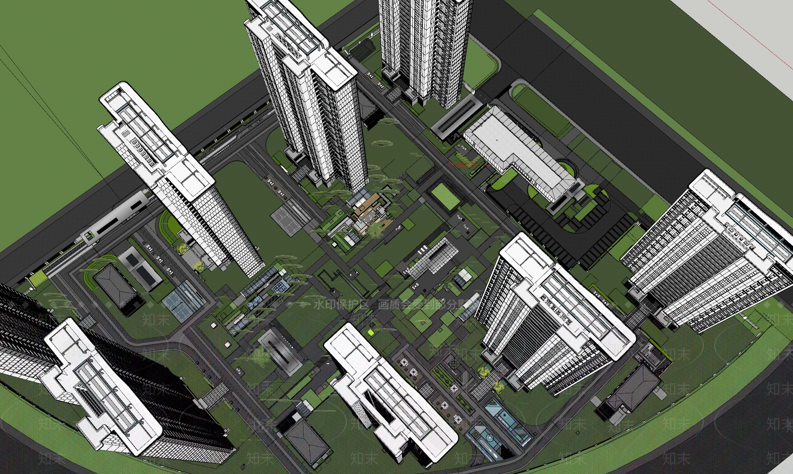 轻奢现代小区景观SU模型下载【ID:1187510674】