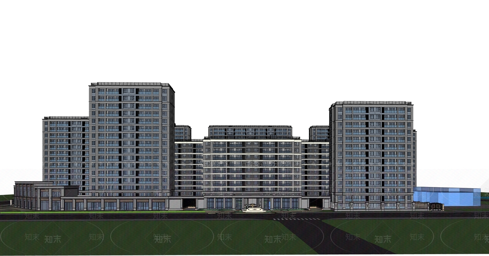 现代小区建筑SU模型下载【ID:1187512126】