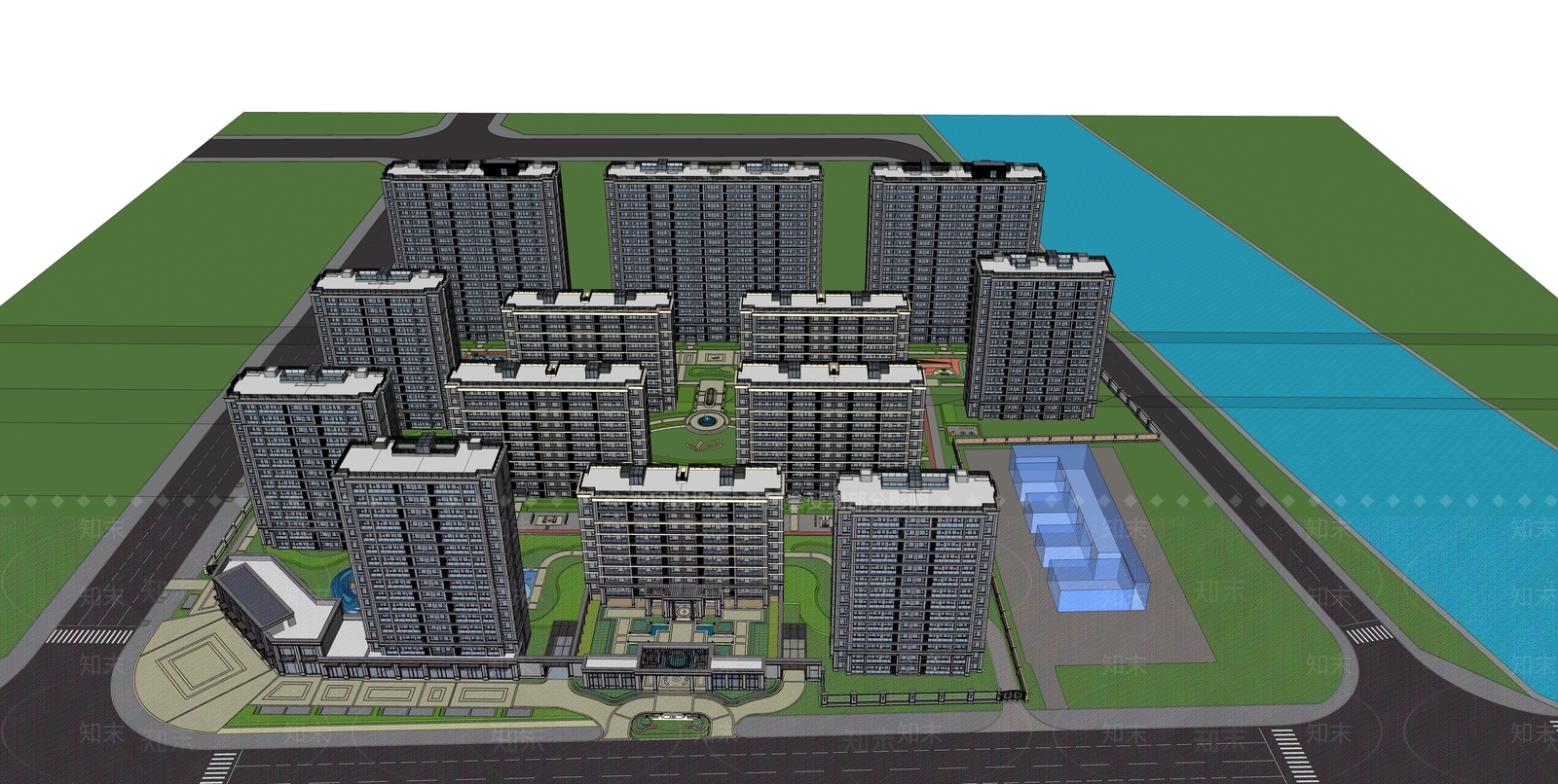 现代小区建筑SU模型下载【ID:1187512126】