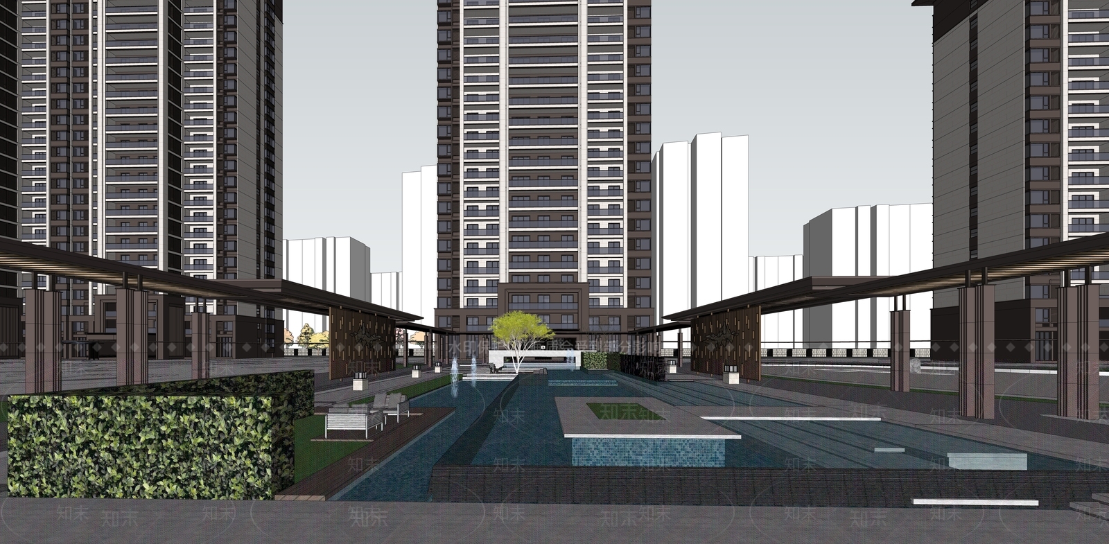 新中式小区建筑SU模型下载【ID:1187512229】