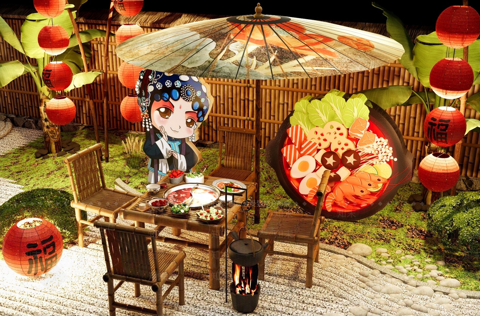 新中式乡村庭院SU模型下载【ID:1187513703】
