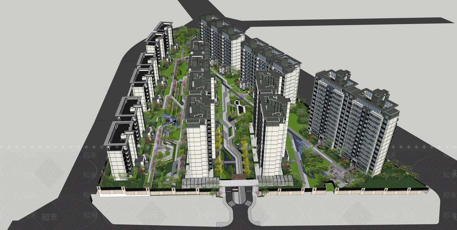 现代小区建筑SU模型下载【ID:1187514369】