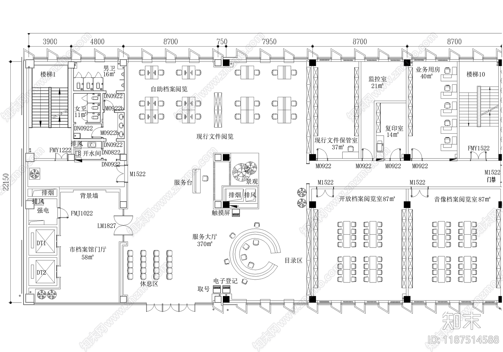 图书馆cad施工图下载【ID:1187514588】