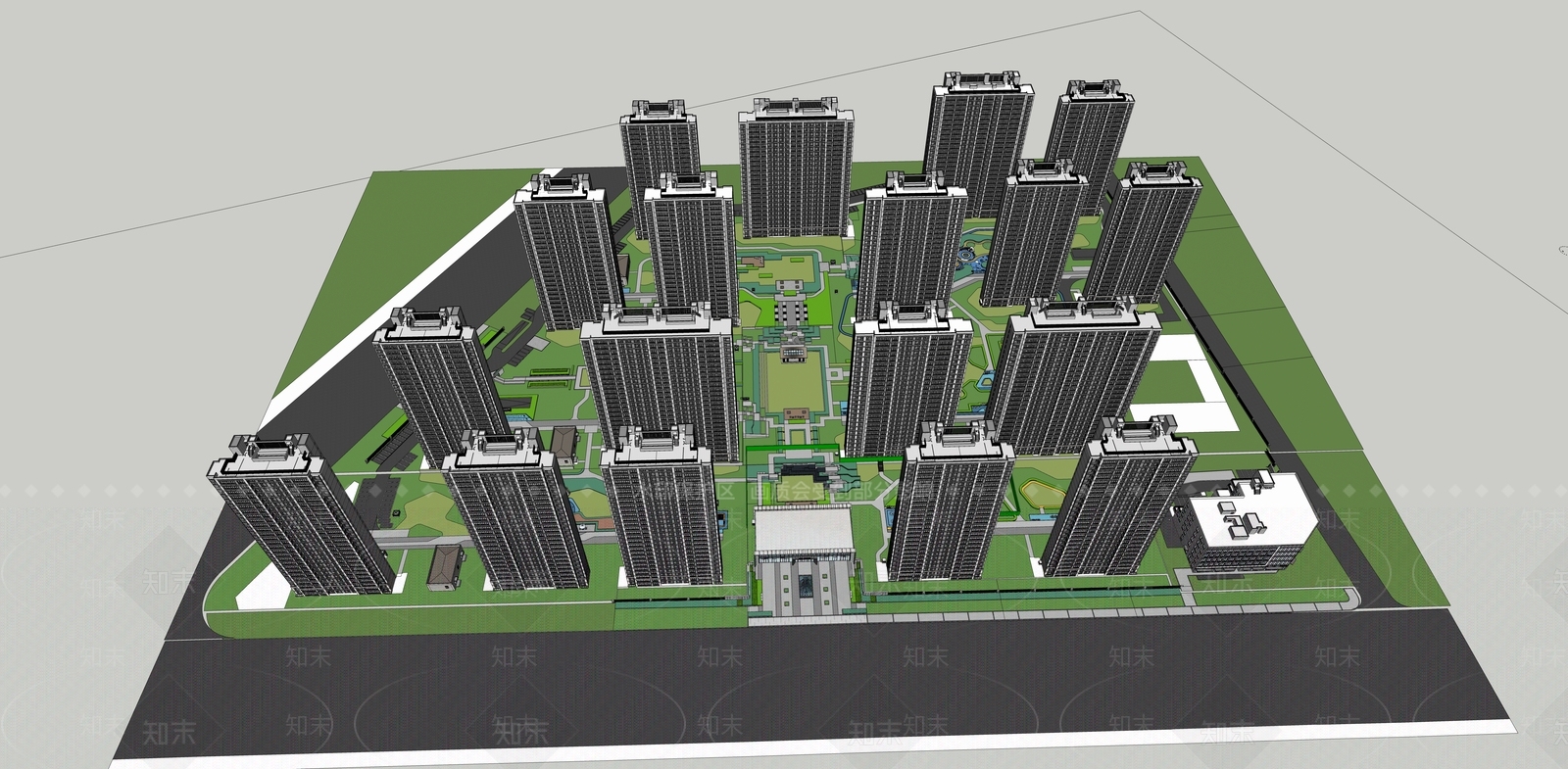现代小区建筑SU模型下载【ID:1187526034】