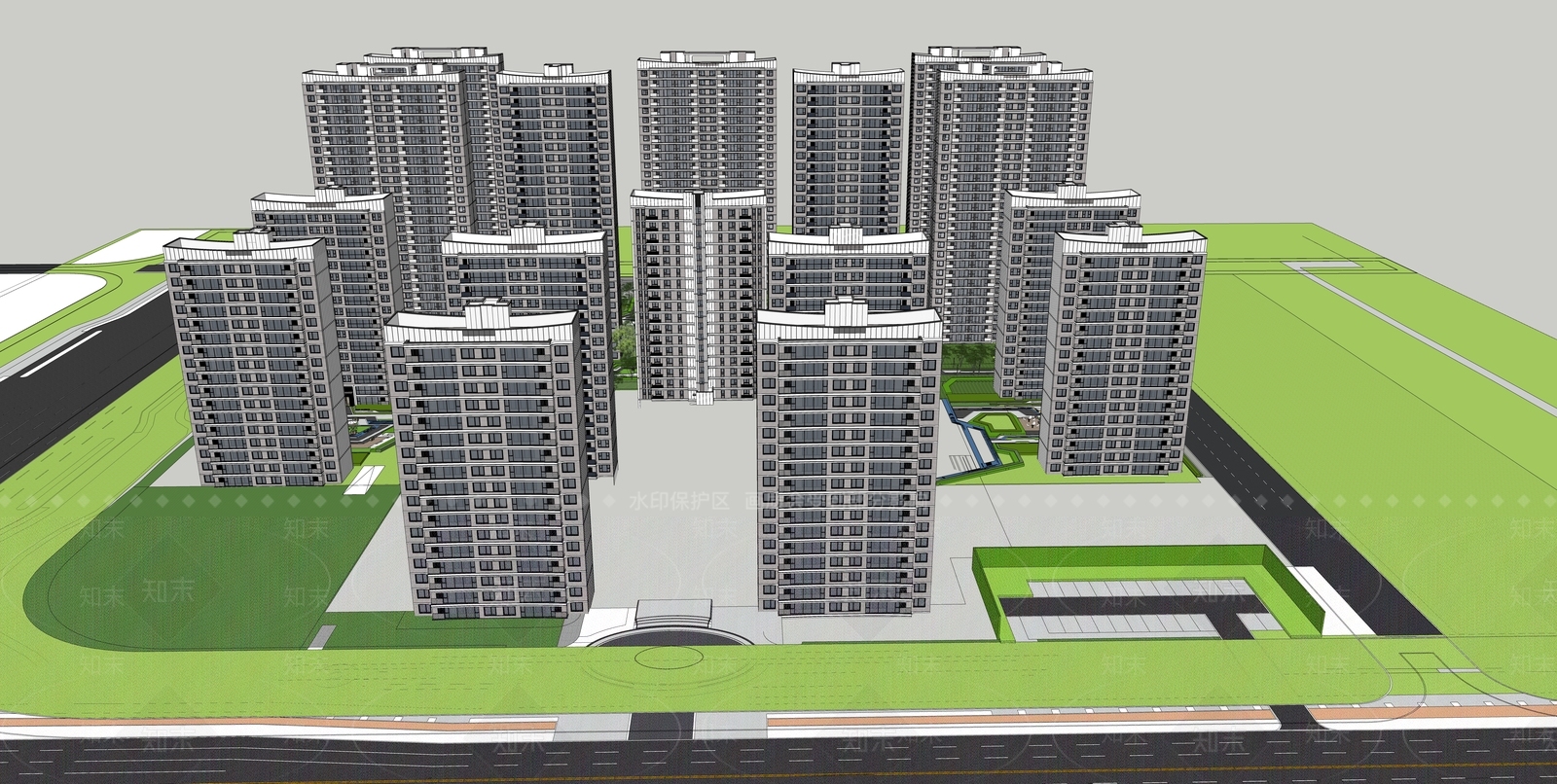 现代小区建筑SU模型下载【ID:1187526562】