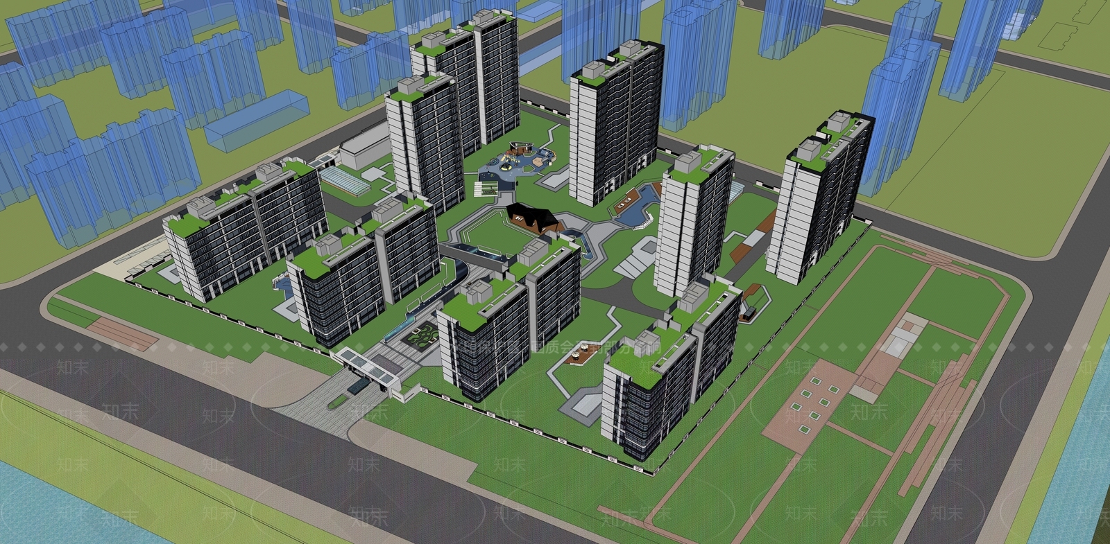 现代高层住宅SU模型下载【ID:1187526986】