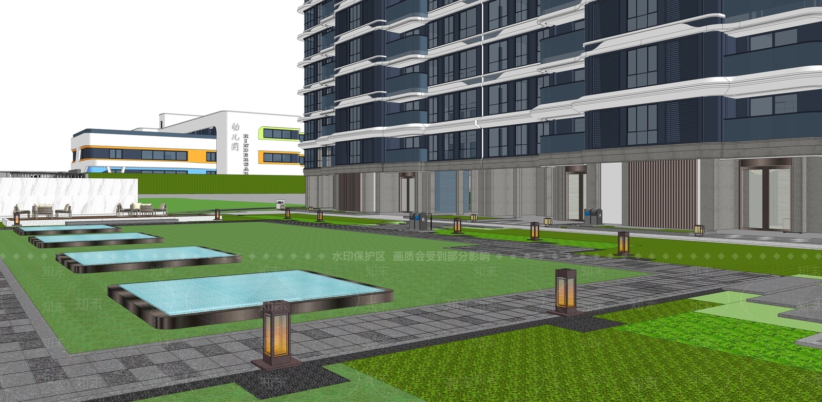 现代小区建筑SU模型下载【ID:1187532008】