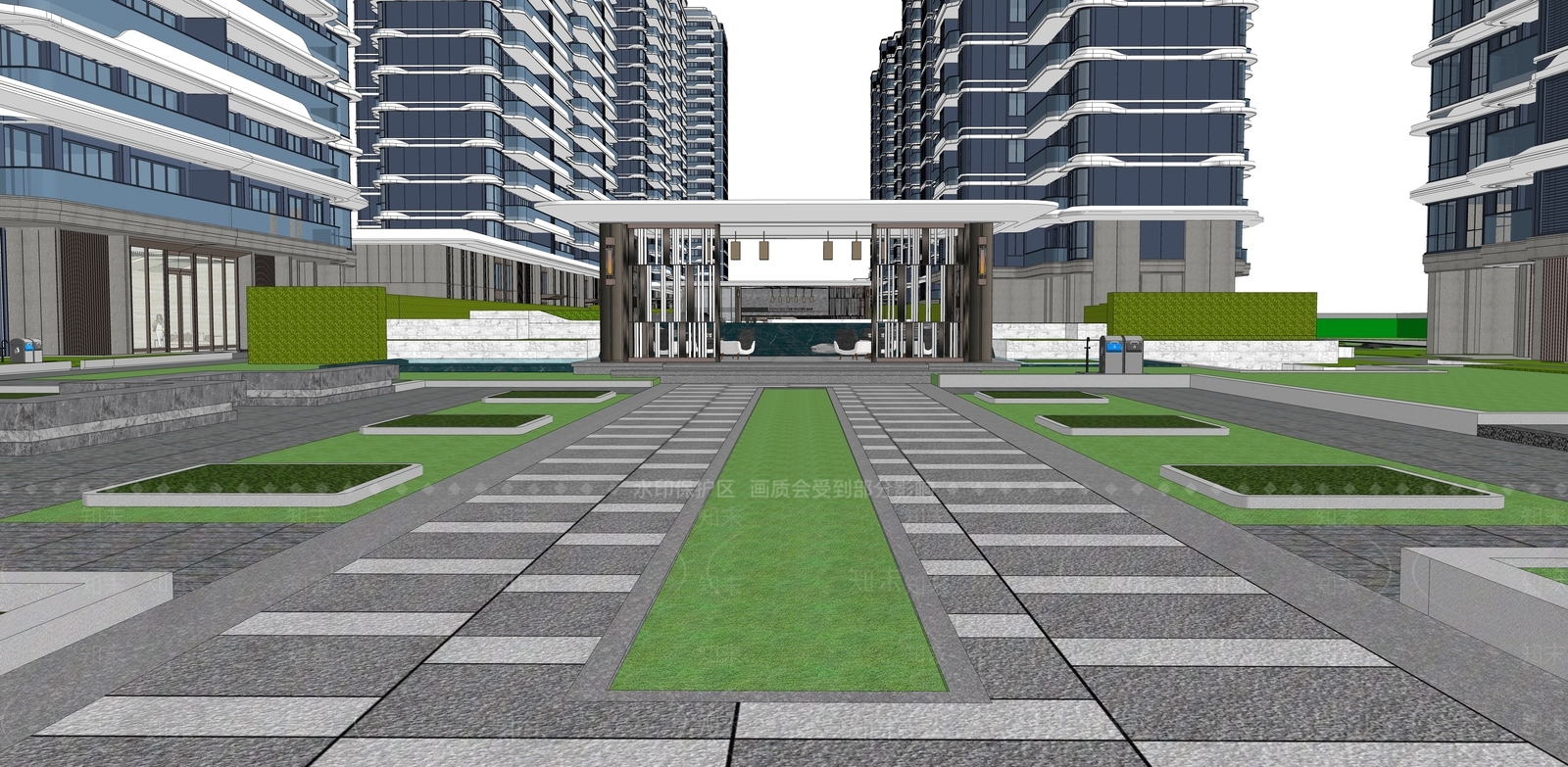 现代小区建筑SU模型下载【ID:1187532008】
