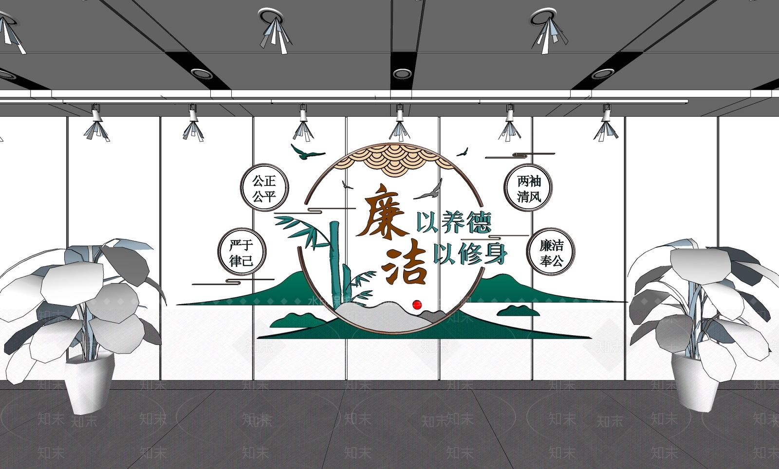新中式中式文化墙SU模型下载【ID:1187532228】