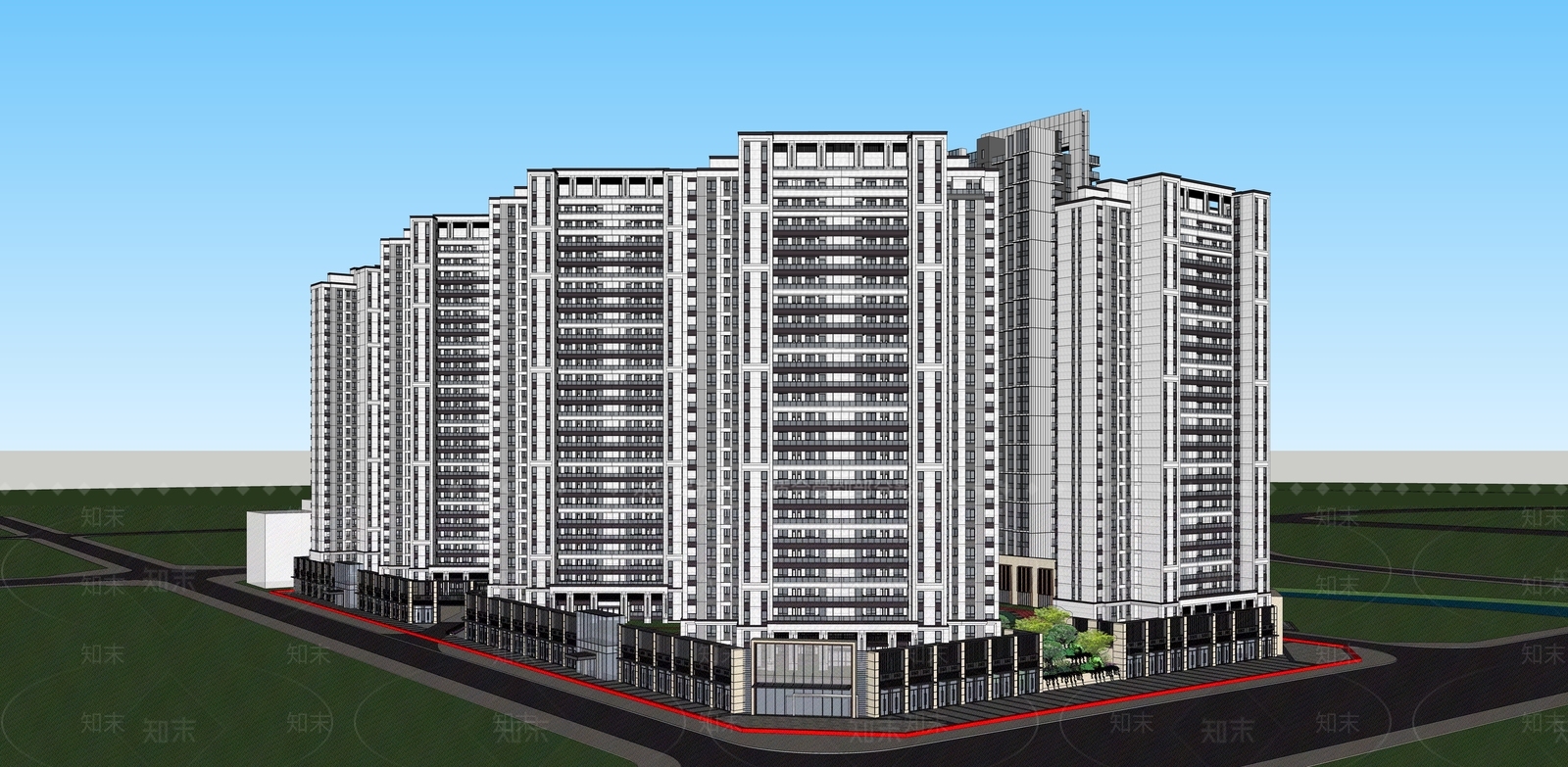 现代高层住宅SU模型下载【ID:1187532770】