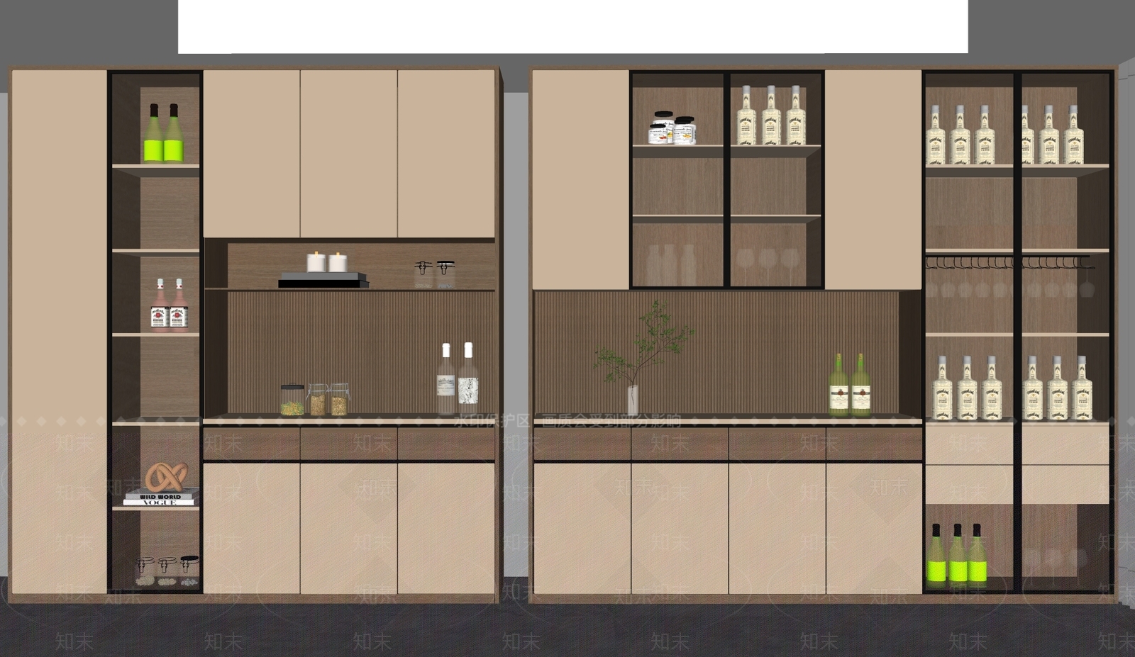 现代奶油酒柜SU模型下载【ID:1187536905】