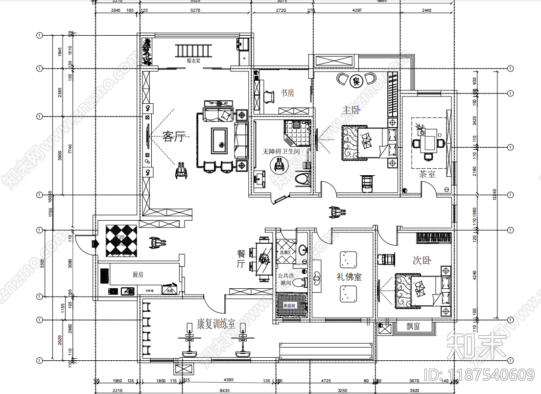 小户型平层施工图下载【ID:1187540609】