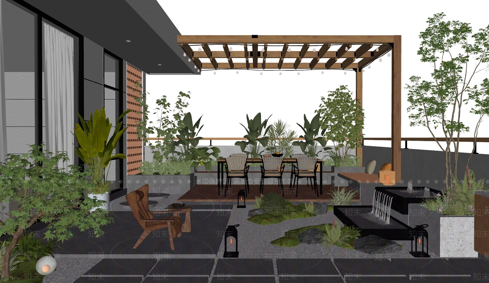 现代屋顶花园SU模型下载【ID:1187542508】