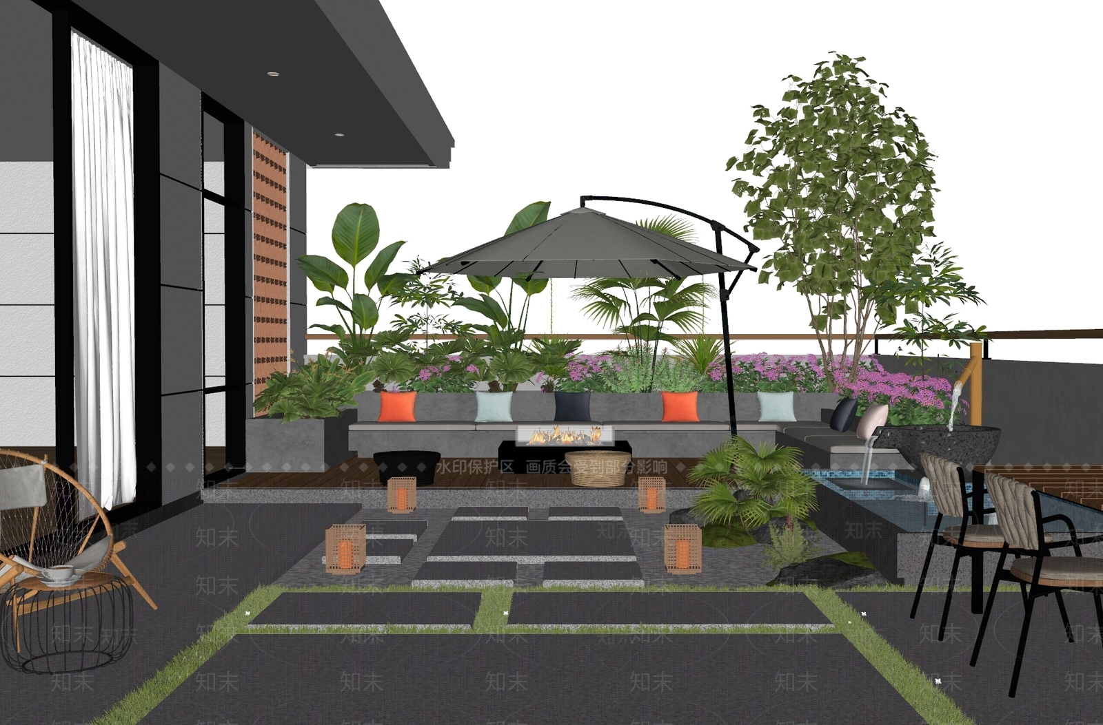 现代屋顶花园SU模型下载【ID:1187542694】