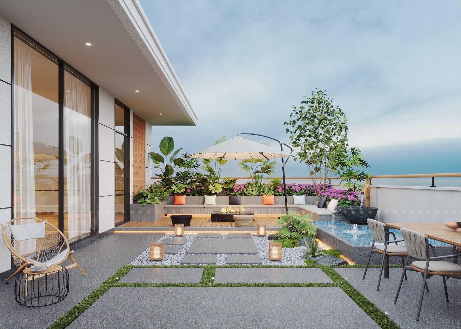 现代屋顶花园SU模型下载【ID:1187542694】