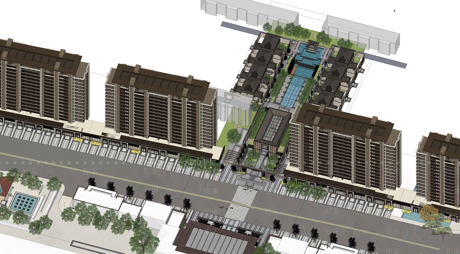 新中式小区建筑SU模型下载【ID:1187549378】