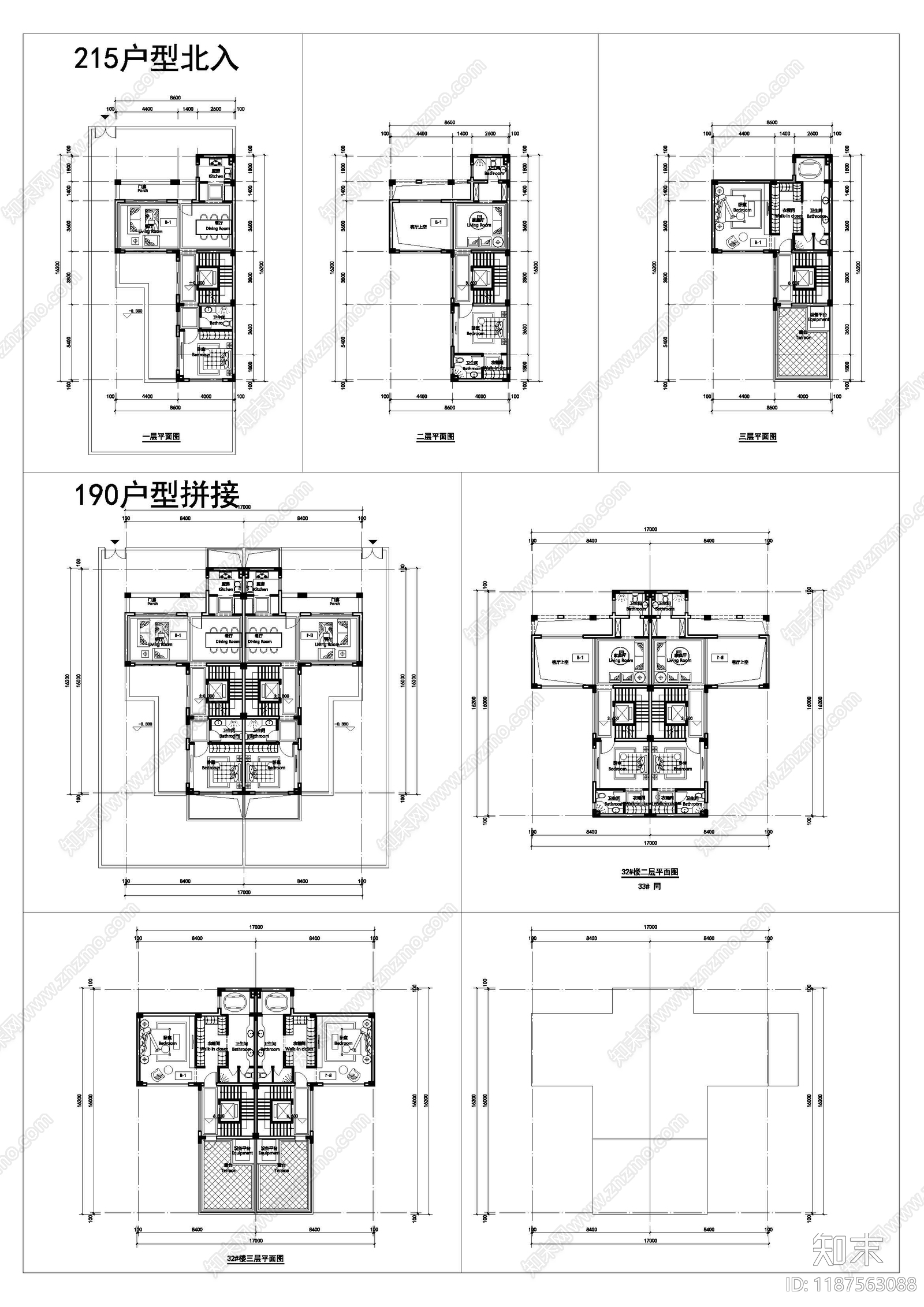 现代新中式四合院施工图下载【ID:1187563088】