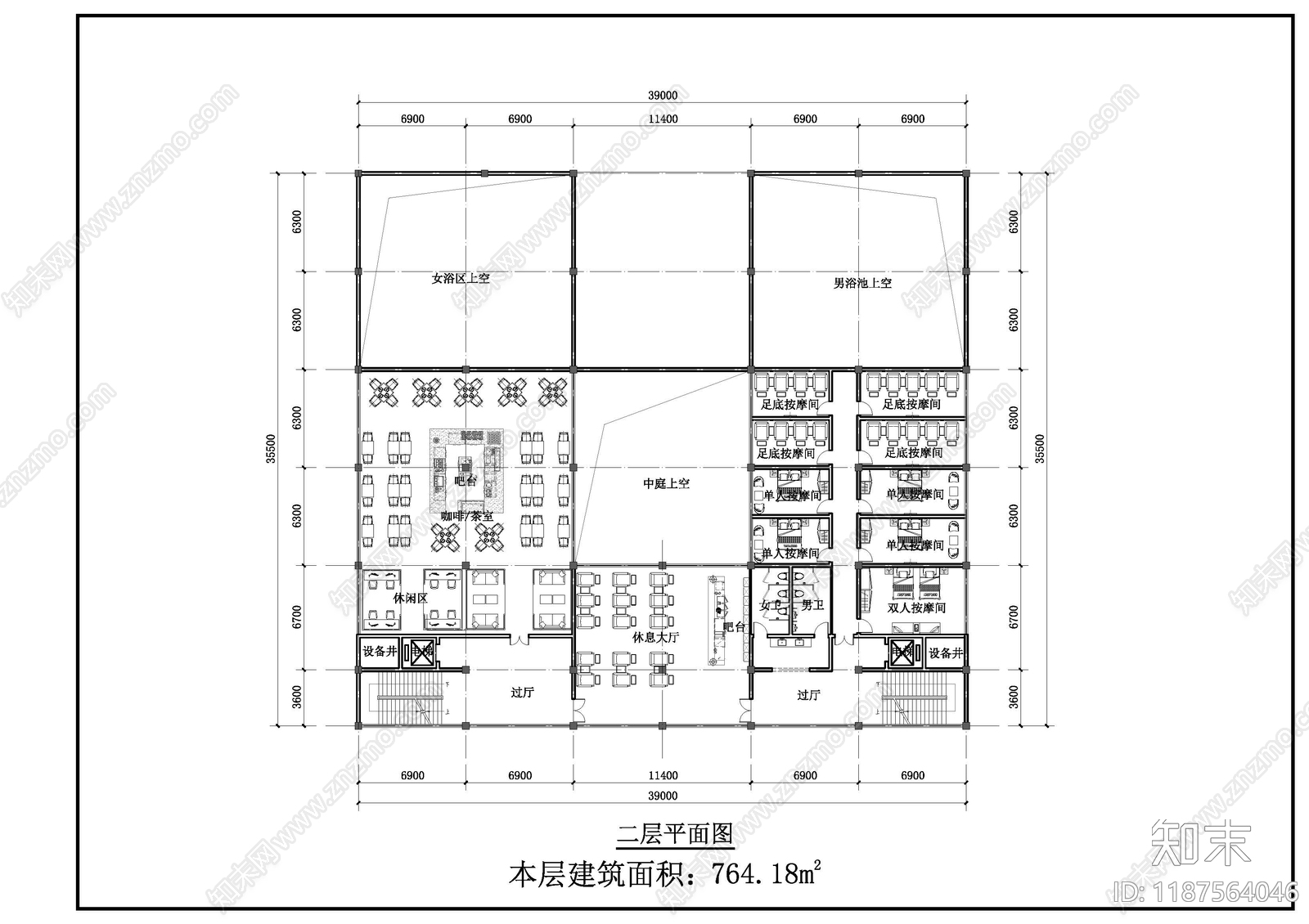 新中式中式民宿建筑cad施工图下载【ID:1187564046】