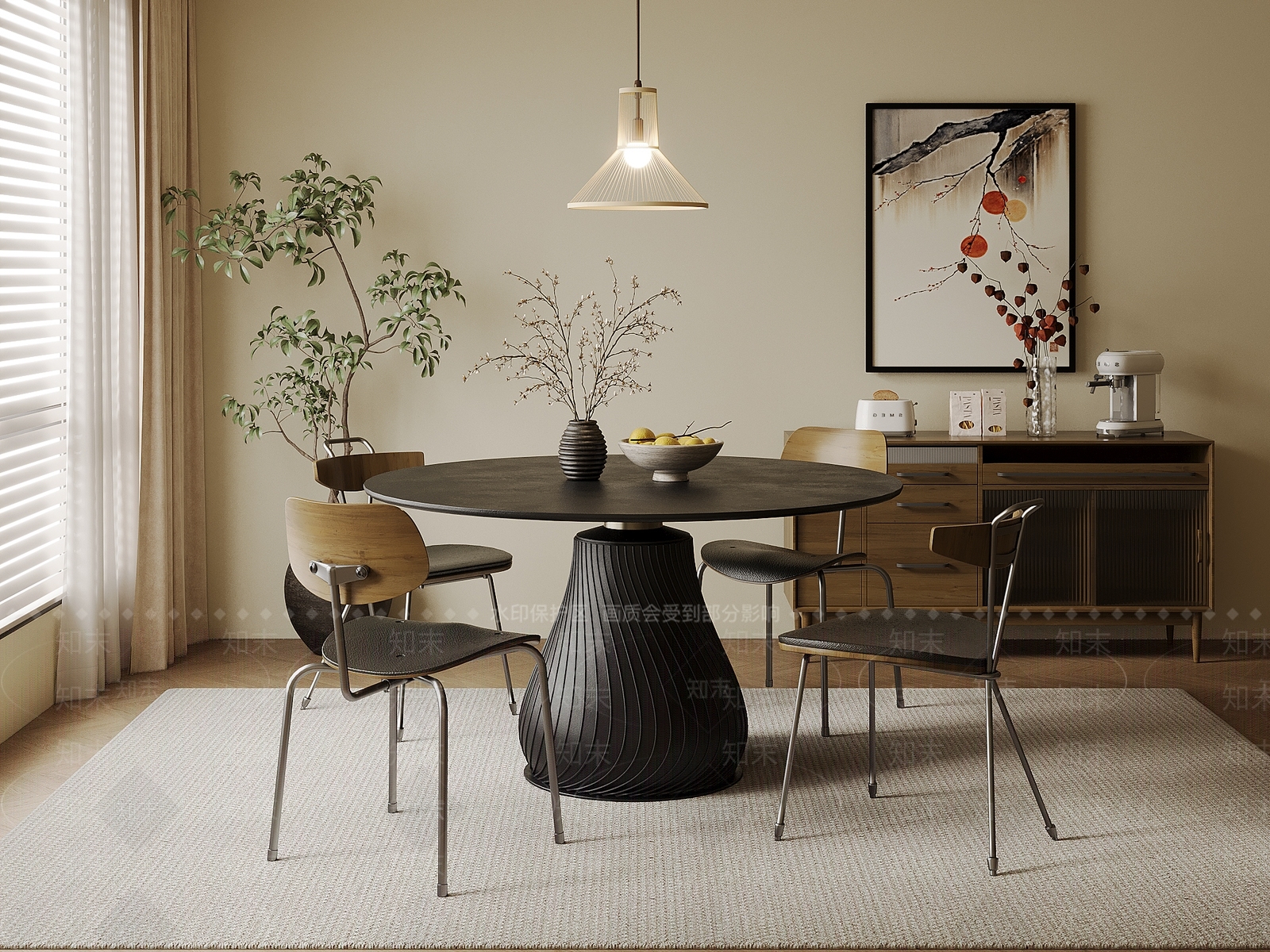 侘寂中古餐桌椅3D模型下载【ID:1187564176】