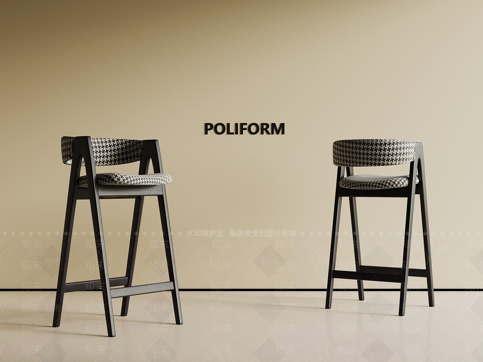 现代法式吧凳3D模型下载【ID:1187565411】