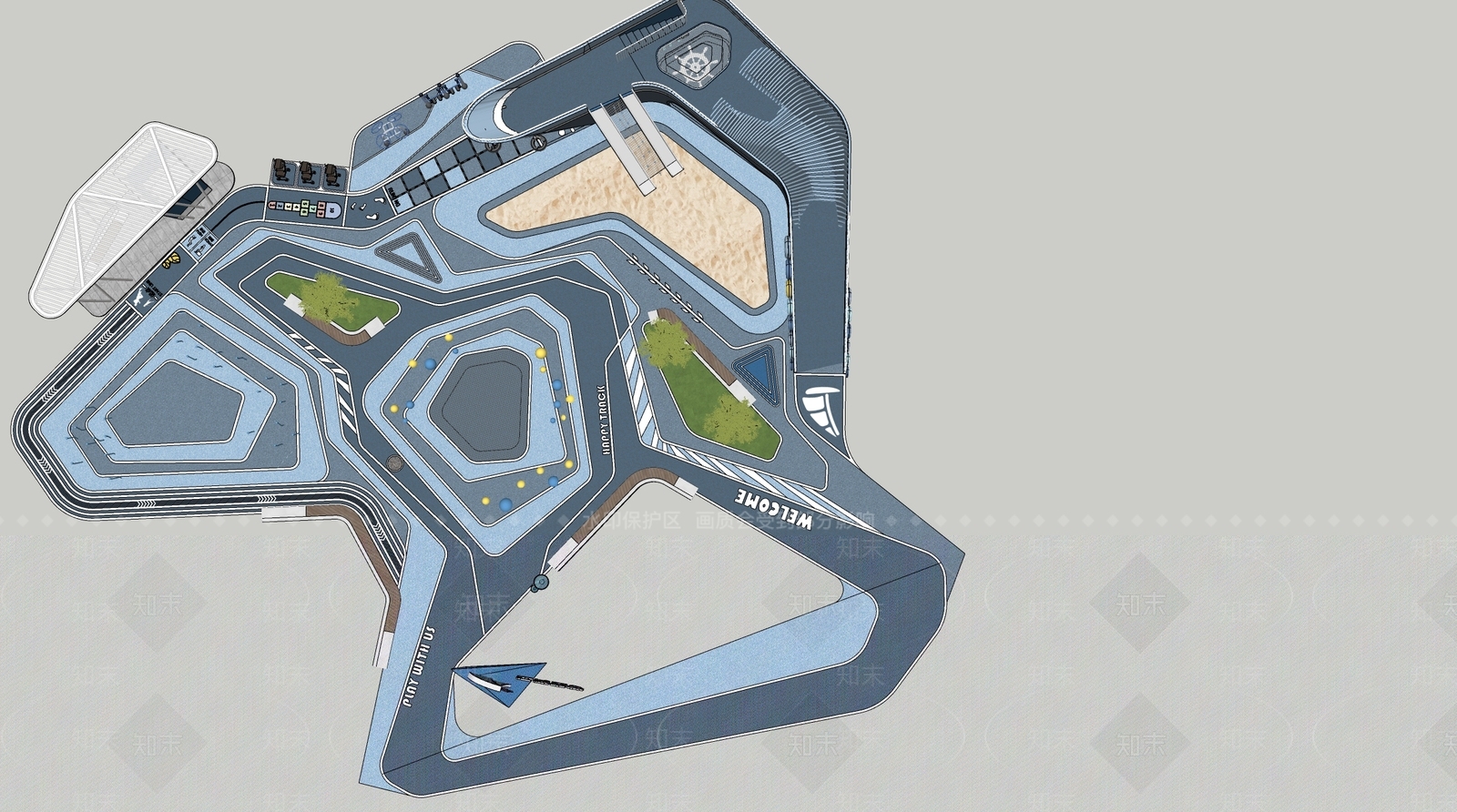 现代景观公园SU模型下载【ID:1187572374】