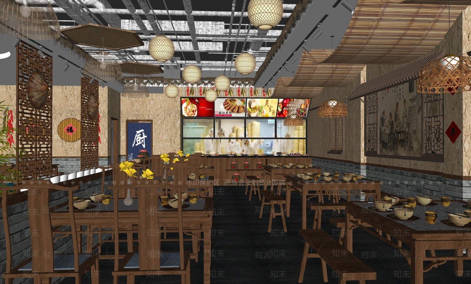 新中式中餐厅SU模型下载【ID:1187573865】