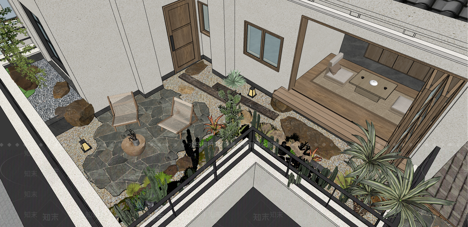 现代禅意屋顶花园SU模型下载【ID:1187577962】