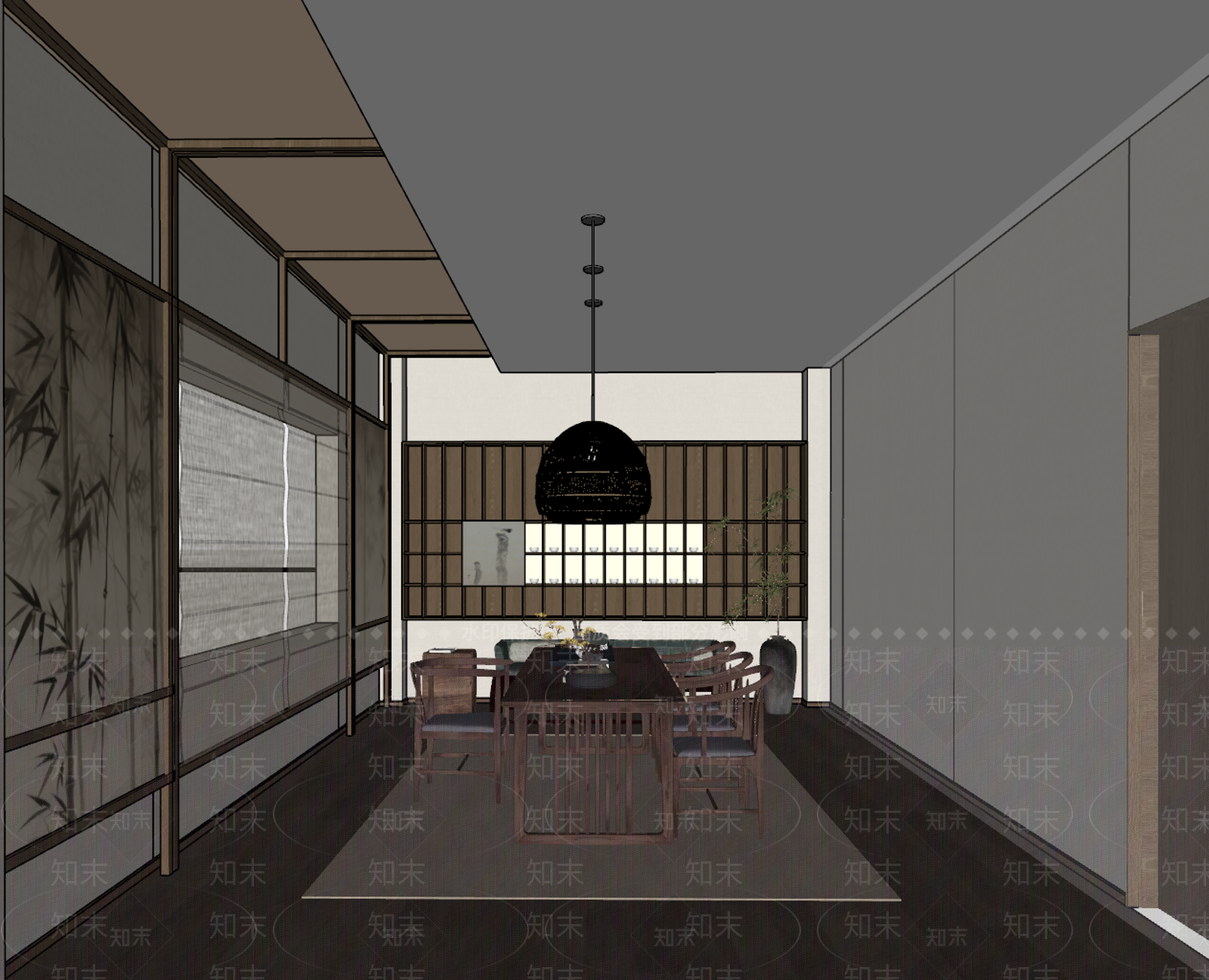 新中式现代茶室SU模型下载【ID:1187578855】