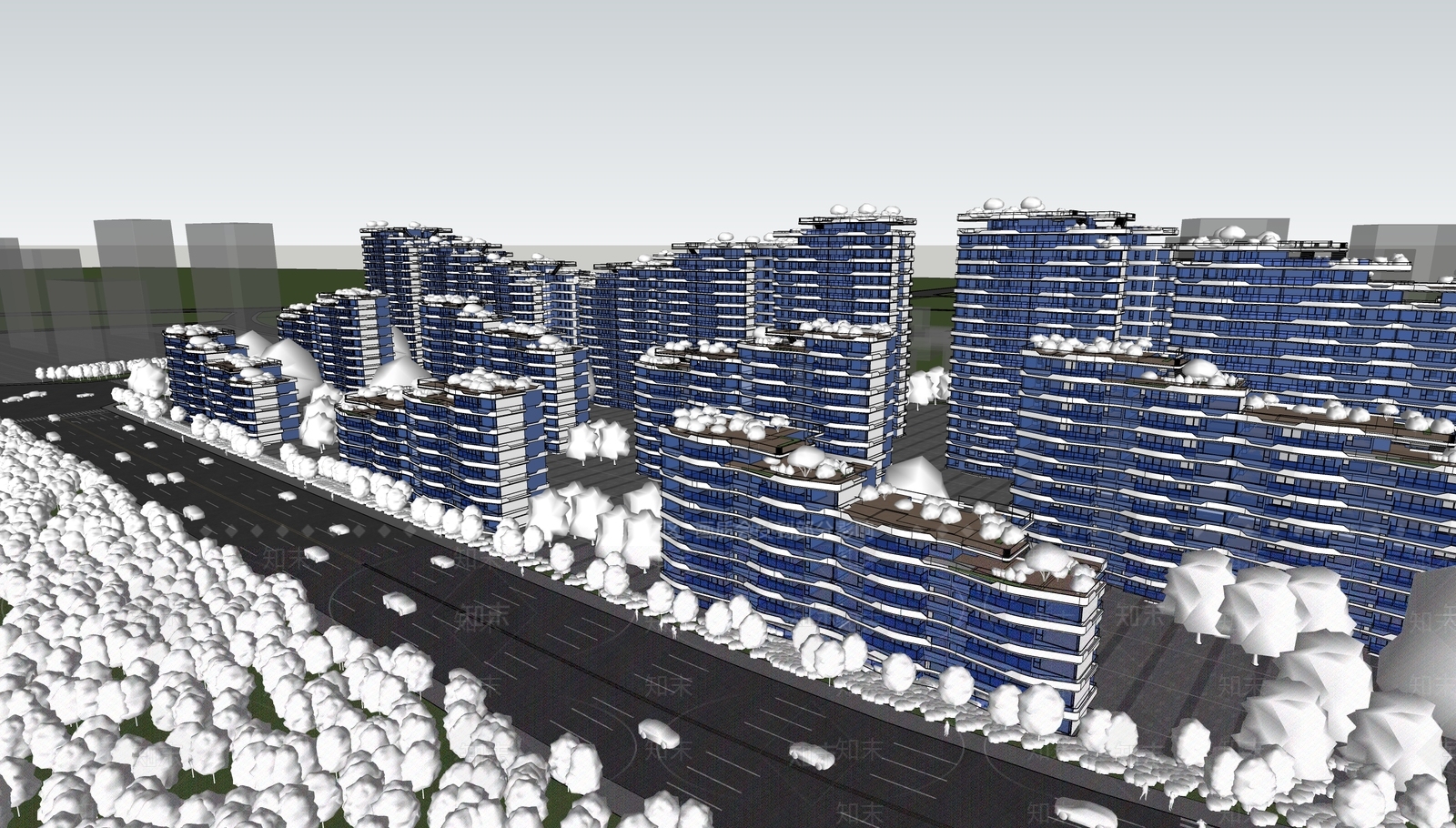 现代高层住宅SU模型下载【ID:1187579683】