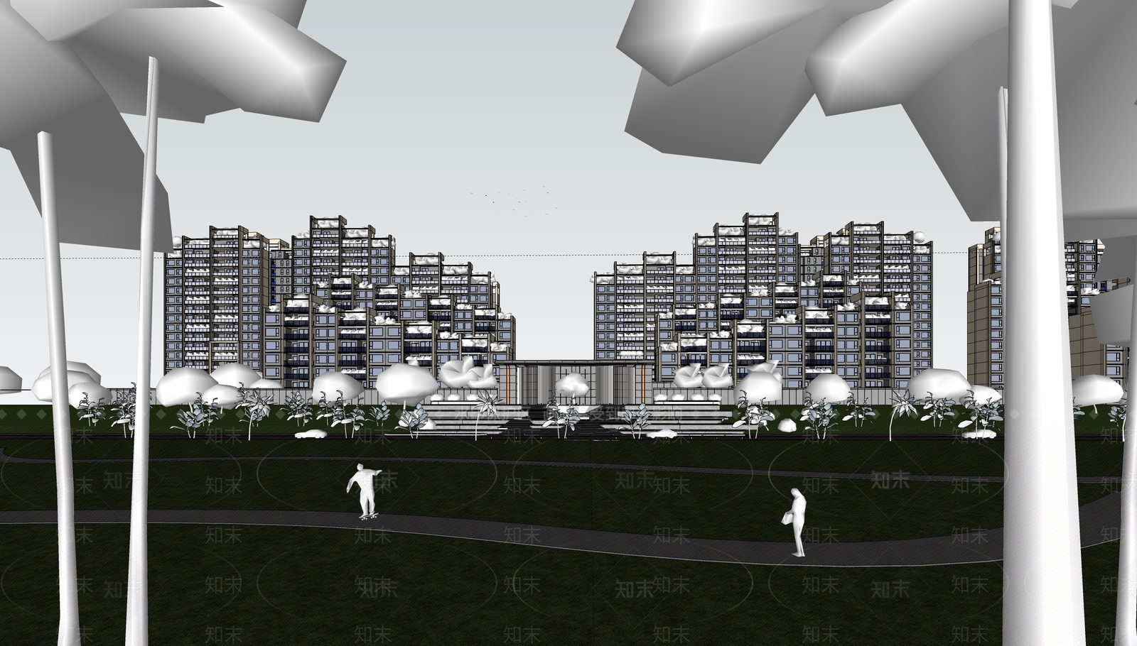 现代高层住宅SU模型下载【ID:1187579713】
